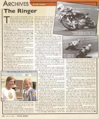 Cycle News article 'The Ringer' by Larry Lawrence